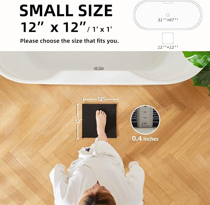 Black Small Bathroom Rugs, Non Slip Washable Bath Rugs Super Absorbent Bathroom Rug Thin Quick Dry Low Pile Bath Mats, Black 12''x12''