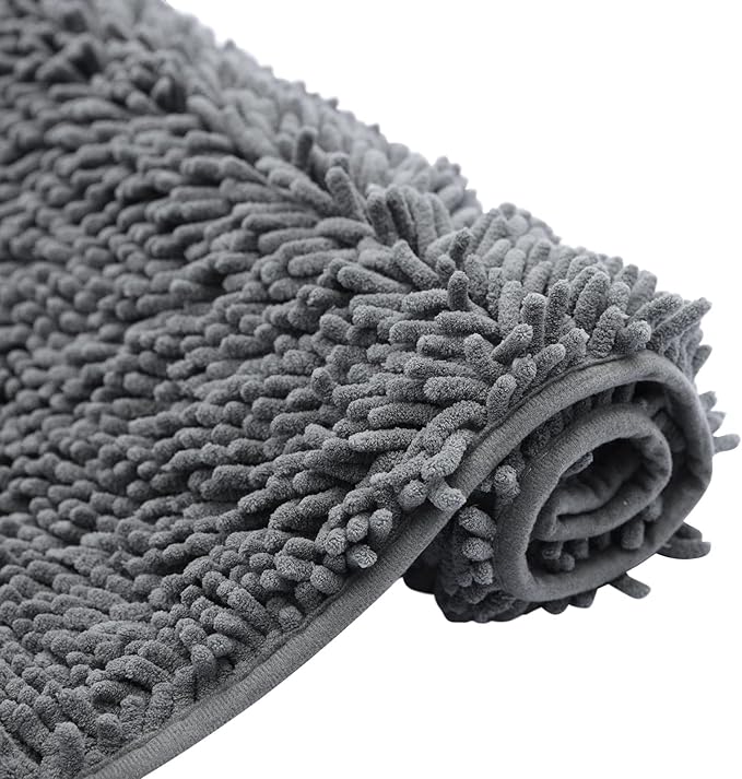 Non-Slip Bath Rug,Extra Soft Microfiber Bedroom Shag Carpet with Anti-Slip Backing,Water/Dust Absorbent Fast Dry Shower Mat,Sound Insulated Stairs Pad,Machine Washable (Darkgrey,12 x 24 Inches)