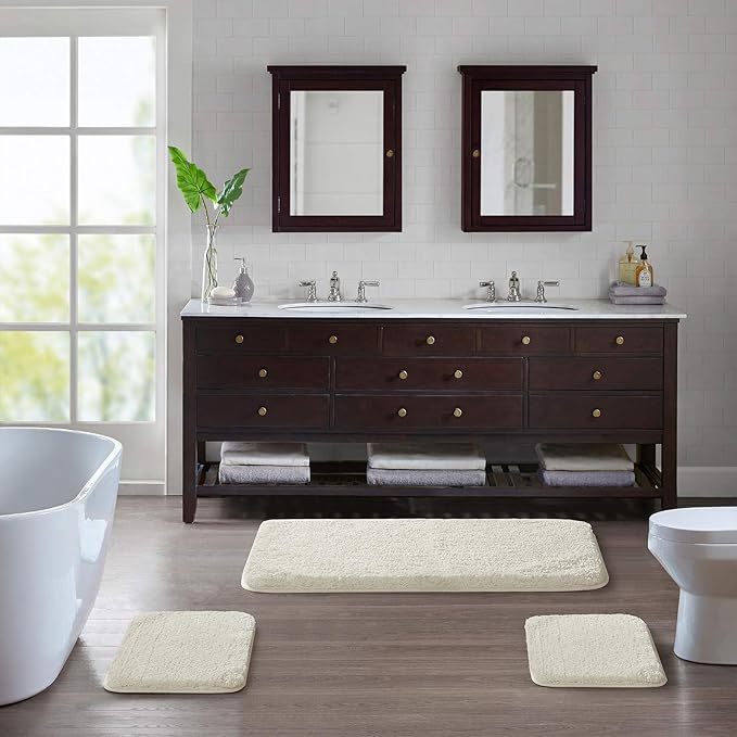 Suchtale Non Slip Bath Mat - Soft Microfiber Shaggy Bath Mat for Bathroom, Machine Washable, Thick Plush, Water Absorbent (16 x 24 Ivory)