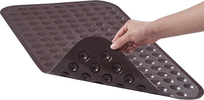 Yanzifly Bathtub Mat Non Slip Bath Mat for Tub Silicone Soft Bath Tub Mat Non Slip Shower Mats, Suction Cups Bath Tub Anti Slip Matt for Family Use, Machine Washable- Brown