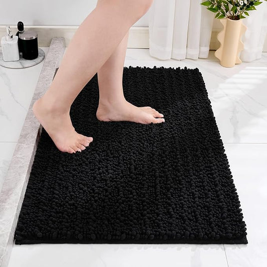 Non Slip Bathroom Rug Machine Washable Thick Black Bath Mat 24x36 Soft Absorbent Bathroom Floor Mat Chenille Bath Rug for Shower Tub