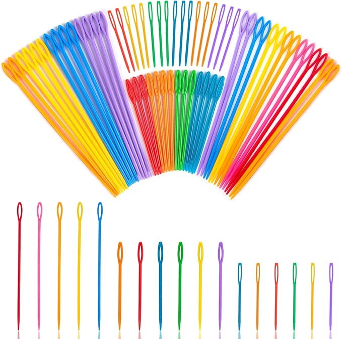 LOVEINUSA 100PCS Plastic Needles for Kids, Large Eye Yarn Needles for DIY Stitchery Plastic Sewing Needles Tapestry