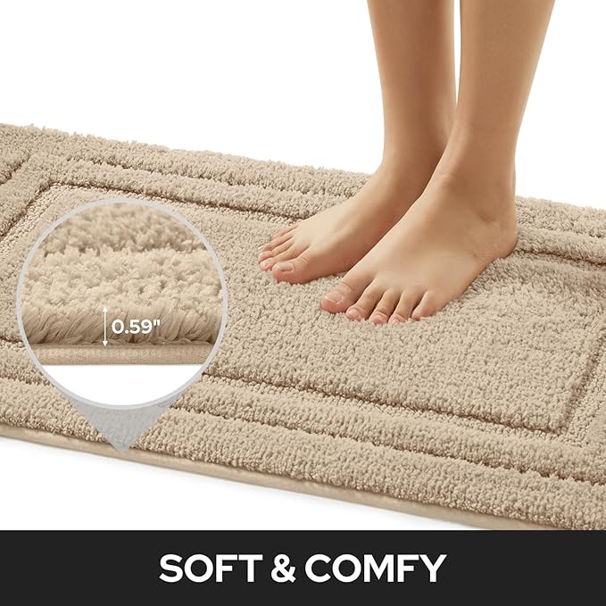 HOMEIDEAS Bathroom Rugs Sets 2 Piece, Super Soft and Absorbent Non Slip Microfiber Machine Washable Bath Mat Set (20" x 32" + 16" x 24", Beige)