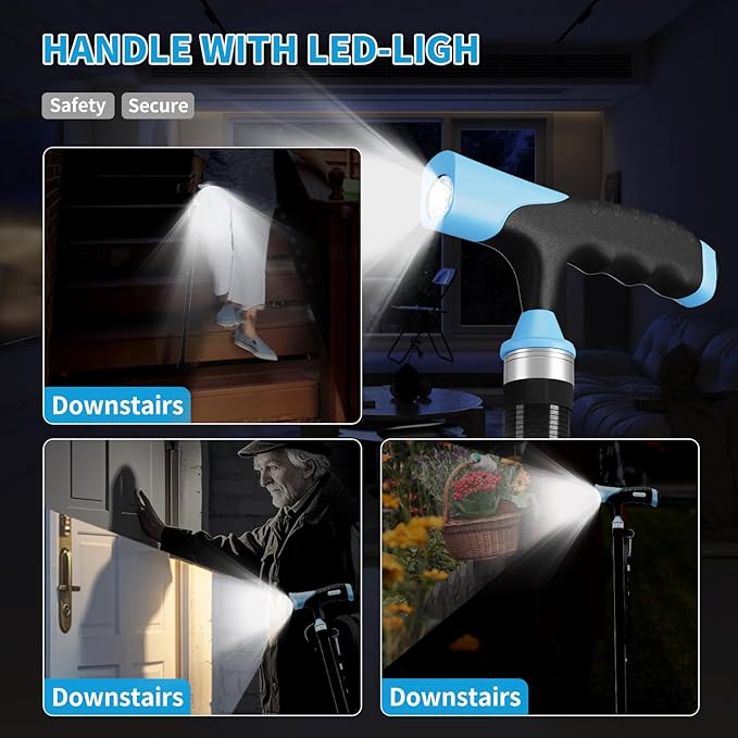 Walking Cane for Men for Stability, Walking Canes with Light,Adjustable Quad Canes for Men with Two Replacement Bases, Ultralight Carbon Fiber Walking Canes for Seniors Balance,Only 0.3kg