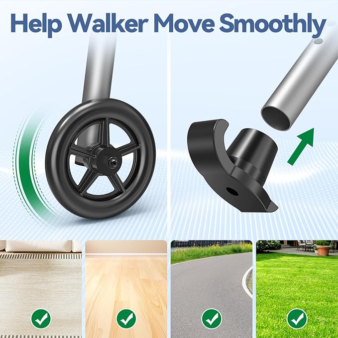 Folding Walker with Basket and Glide Skis, 5" Wheels Lightweight Walkers for Seniors and Adults, Supports Up to 350 Pounds, Adjustable Height, Compact Standard Walker