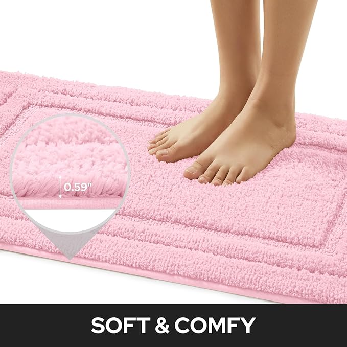 HOMEIDEAS Cute Bathroom Rugs, Super Soft and Absorbent Non Slip Microfiber Machine Washable Bath Mat Set for Pink Bathroom Decor (20" x 32" + 16" x 24", Light Pink)