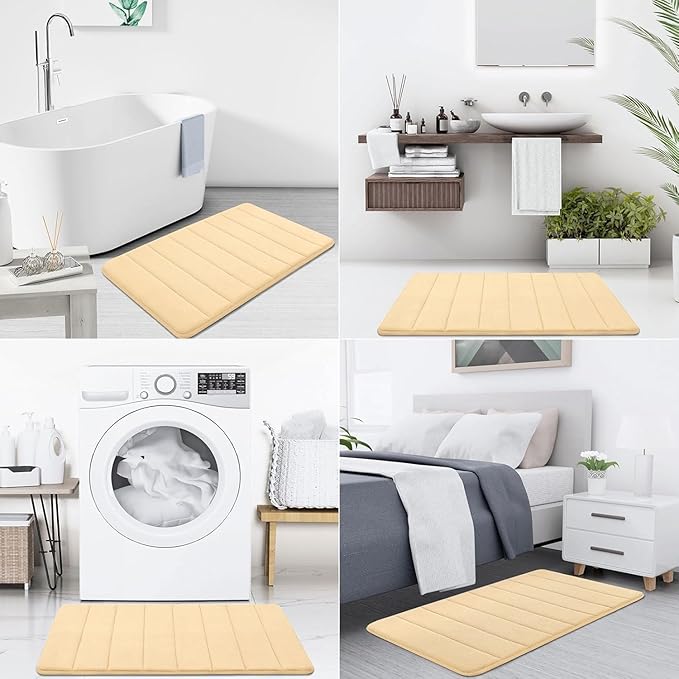 Buganda Memory Foam Bath Mat, 55" x 24", Ultra Soft and Non-Slip Bathroom Rugs, Water Absorbent and Machine Washable Bath Rug Runner for Bathroom, Shower, and Tub, Gold