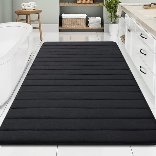 Buganda Memory Foam Bath Mat, 70" x 46", Ultra Soft and Non-Slip Bathroom Rugs, Water Absorbent and Machine Washable Bath Rug Runner for Bathroom, Shower, and Tub, Black