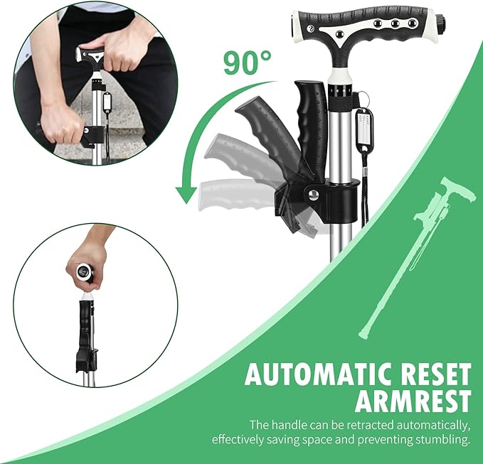 Hold 440 Lbs Walking Cane for Men & Women Aluminum Alloy Lightweight Height Adjustable Walking Stick Heavy Duty Foldbale Free Standing Cane with LED for Seniors Adults