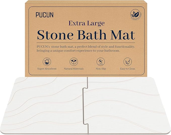 32 * 20 Stone Bath Mat Large Diatomaceous Earth Non-Slip Stone Shower Mat,Diatomite Bath Mat for Bathroom Floor -Natural, Easy to Clean White