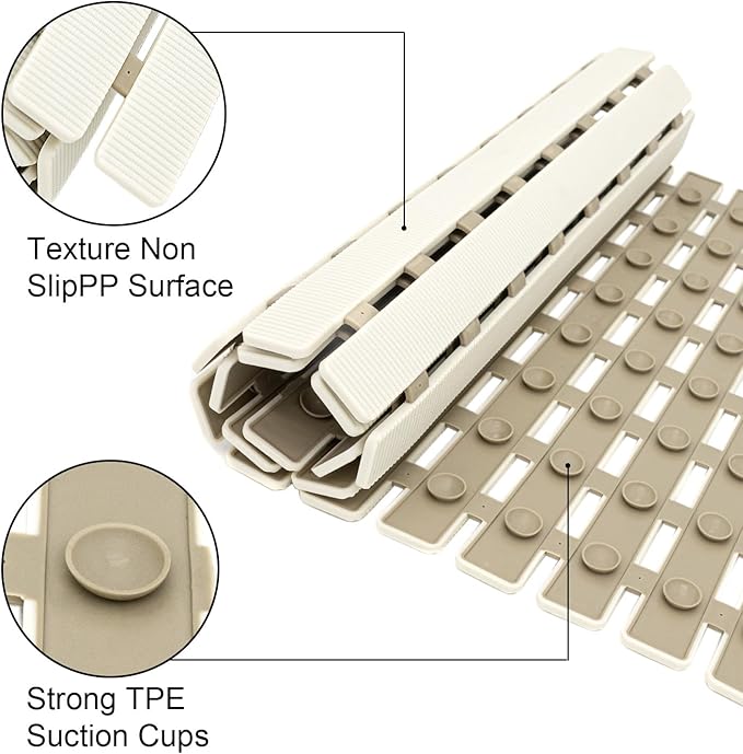 MBOSS Bath Tub Shower Mat Non Slip Bathtub Mats for Bathroom Shower Floor Mat Bath Mats for Shower Tub Anti Slip Shower Mat with Drain Hole and Large Suction Cups (Ivory White, 27.5 X 15.7 Inch)