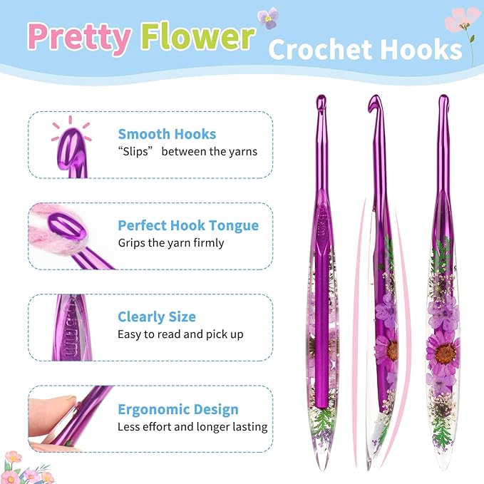Coopay Crochet Hooks, 6.5mm Ergonomic Crochet Hook with Floral Plastic Grips, Stylish and Unique, Ideal for Crocheting Blankets, Dolls, Shawls, Hats, Scarves (K-6.5mm)