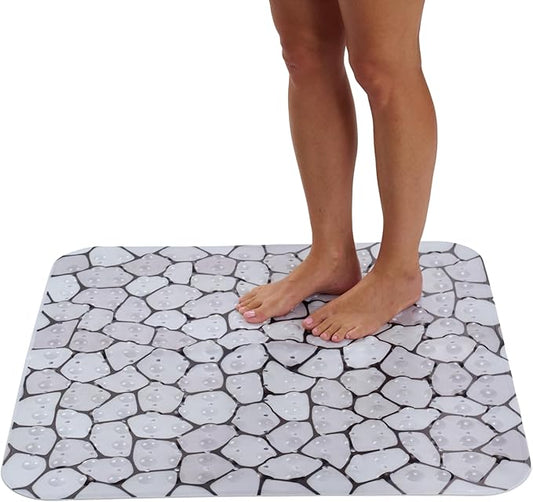 ENKOSI Extra Large Square Non Slip Shower Mat - 31 x 31-inch XL Bathroom Shower Mat - Square Shower Matts for Shower Stall Floors | Secure Suction Cups and Drain Holes (31x31 Pebble)