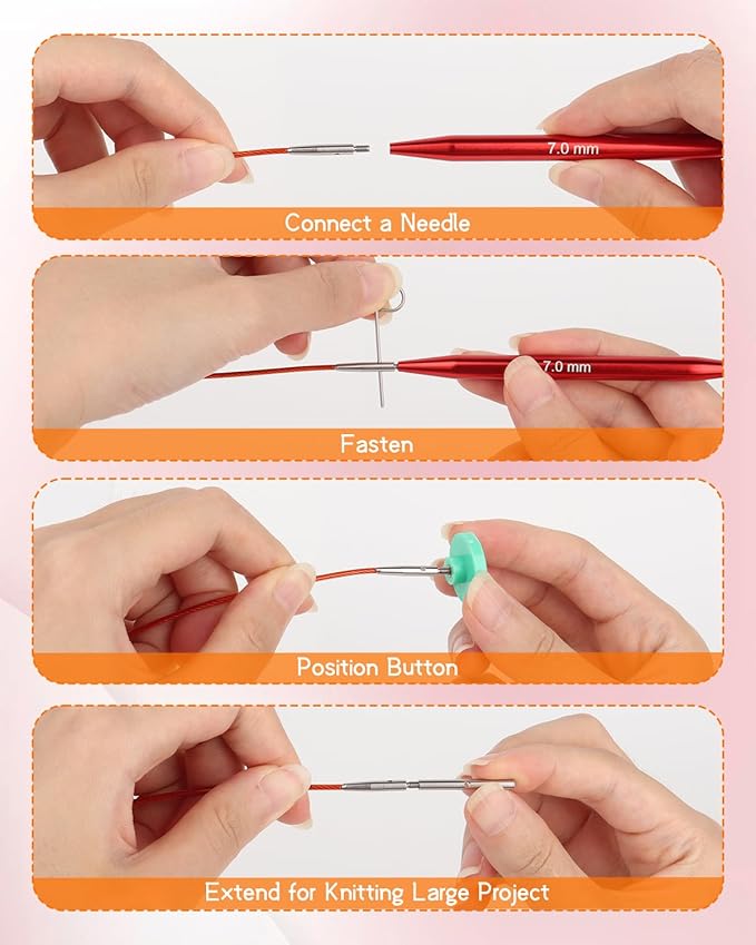 Interchangeable Knitting Needle Set with Circular Cable for Crafters, 13 Circular Knitting Needles with 4 Cable, 3-10 mm Aluminum Knitting Needles for Beginner, DIY Crafts, Red Needle Set