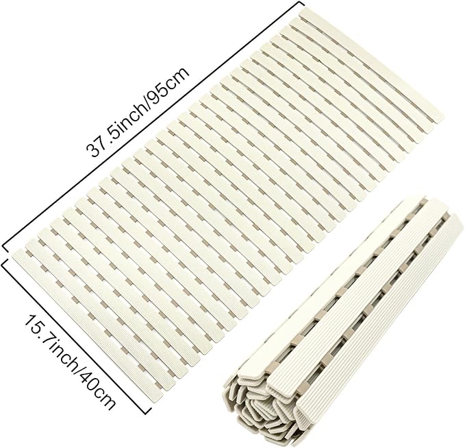 MBOSS Bath Tub Shower Mat Non Slip Bathtub Mats for Bathroom Shower Floor Mat Bath Mats for Shower Tub Anti Slip Shower Mat with Drain Hole and Large Suction Cups (Ivory White, 37.5 X 15.7 Inch)