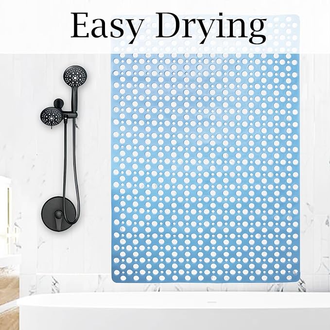 Extra Large Shower Mat Non Slip,47 * 31 Inch Bathtub Mat for Shower with Big Suction Cups,Oversized Anti Slip Bath/Shower Mats for Inside Outside Shower,Perfect for Elderly, Blue