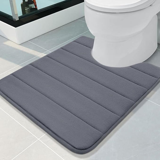 Buganda Memory Foam U-Shaped Contour Toilet Rugs, Non Slip Absorbent, Thick Soft Washable Bathroom Mat, Floor Carpet Bath Rugs Mat for Toilet Base (24" x 20", Dark Grey)