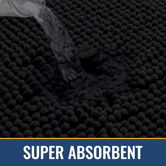 Arotive Bathroom Rugs 40x32, Extra Soft Absorbent Shaggy Chenille Bath Rugs, Machine Washable Rubber Backing Non-Slip Bath Mats for Bathroom Floor Tub and Shower, Home Decor Accessories, Black