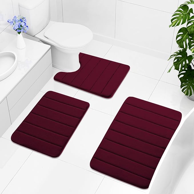 Buganda Memory Foam Bath Mat, 35.4" x 24", Ultra Soft and Non-Slip Bathroom Rugs, Water Absorbent and Machine Washable Bath Rug Runner for Bathroom, Shower, and Tub, Burgundy