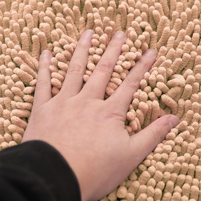 Non-Slip Bath Rug,Extra Soft Microfiber Bedroom Shag Carpet with Anti-Slip Backing,Water/Dust Absorbent Fast Dry Shower Mat,Sound Insulated Stairs Pad,Machine Washable (Camel,23 x 35 Inches)