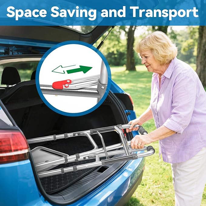 Folding Walker with Tray, 5" Wheels Lightweight Walkers for Seniors and Adults, Supports Up to 350 Pounds, Adjustable Height, Compact Standard Walker, Silver