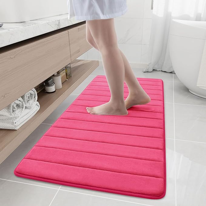 Buganda Memory Foam Bath Mat, 55" x 24", Ultra Soft and Non-Slip Bathroom Rugs, Water Absorbent and Machine Washable Bath Rug Runner for Bathroom, Shower, and Tub, Deep Pink