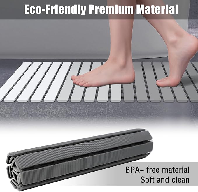 MBOSS Bath Tub Shower Mat Non Slip Bathtub Mats for Bathroom Shower Floor Mat Bath Mats for Shower Tub Anti Slip Shower Mat with Drain Hole and Large Suction Cups (Gradient Grey, 27.5 X 15.7 Inch)