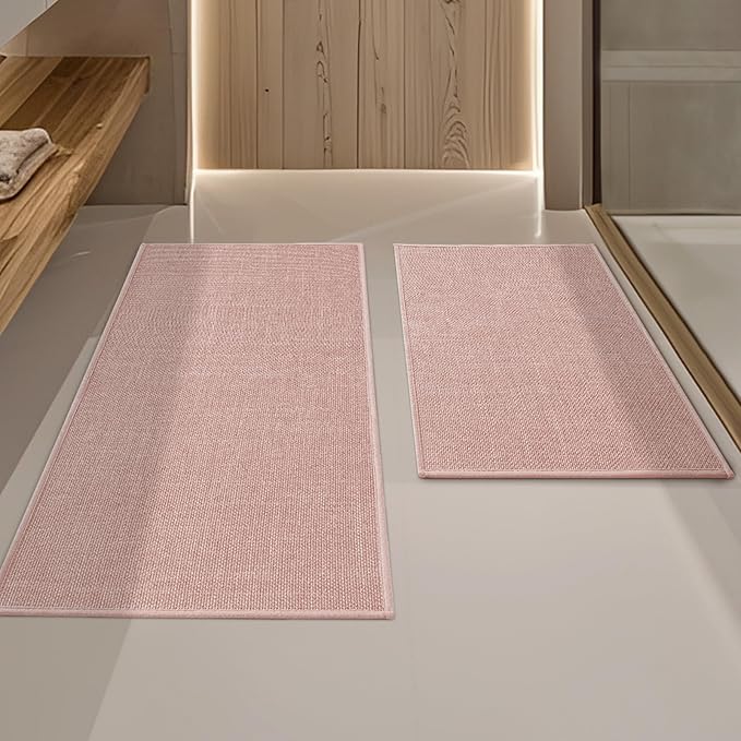 YIHOUSE Pink Bathroom Rug Set, 2 Piece, 17"x24"+17"x32", Non-Slip, Quick Dry, Machine Washable, Modern Style, Bath Mat