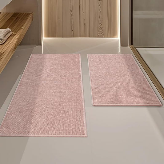 YIHOUSE Pink Bathroom Rug Set, 2 Piece, 17"x24"+17"x32", Non-Slip, Quick Dry, Machine Washable, Modern Style, Bath Mat
