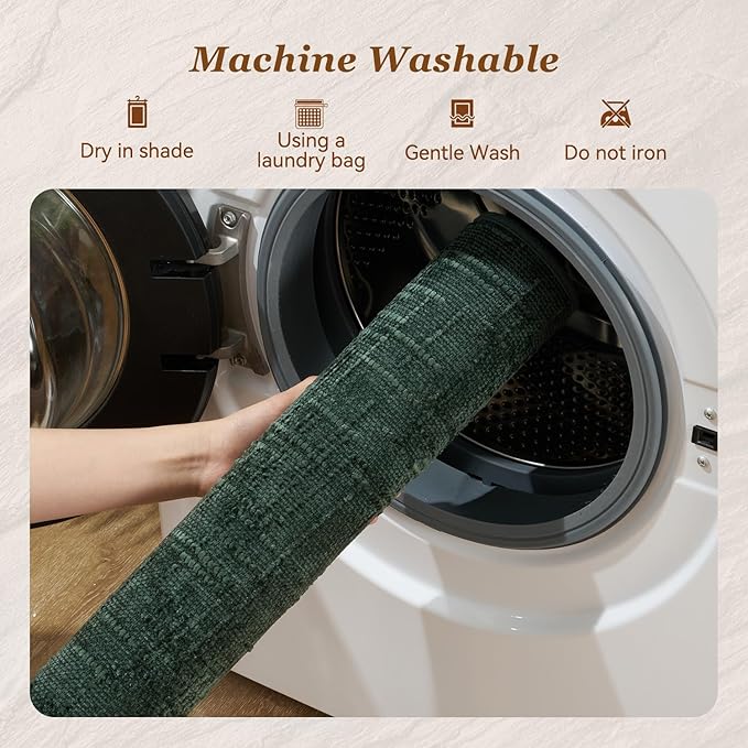 AMOAMI Bath Mat Non Slip Super Absorbent Quick Dry Bath Mats for Bathroom Floor Rubber Backing Washable Bathroom Rugs Modern Woven Jacquard Mat, Beside Tub Bath Rugs, 17" x 24", Green