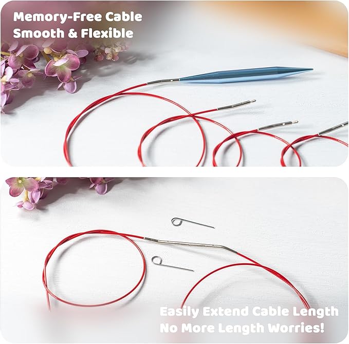 Ruidi Interchangeable Aluminum Circular Knitting Needles Set - 13 Pairs of 4 Inch (10cm) Needles with 4 Cables, Needle Holders & Leather Bag - Perfect for Smooth Knitting & Versatile Projects