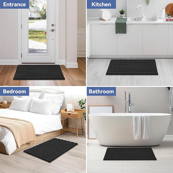 Bcoimo 36"×24" Chenille Bath Mat – Non-Slip with Backing Bath Rug Ultra-Absorbent and Machine Washable Bathroom Mat Quick-Dry Design. Ideal for Bathroom and Tub Areas