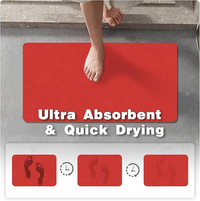 Christmas Bath Mat, Bathroom Rugs Non Slip Washable Thin Absorbent Quick Dry Bath Mat Fits Under Door Bathroom Floor Mat Perfect for Bath, Shower, or Sink 20"x48" Red