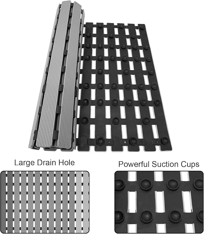 MBOSS Bath Tub Shower Mat Non Slip Bathtub Mats for Bathroom Shower Floor Mat Bath Mats for Shower Tub Anti Slip Shower Mat with Drain Hole and Large Suction Cups (Gradient Grey, 37.5 X 15.7 Inch)