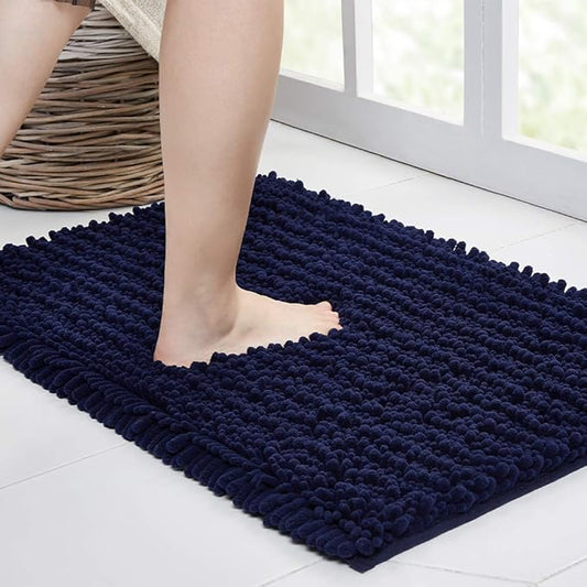Walensee Bathroom Rug Non Slip Bath Mat (36x24 Inch Navy) Water Absorbent Super Soft Shaggy Chenille Machine Washable Dry Extra Thick Perfect Absorbant Best Large Plush Carpet for Shower Floor