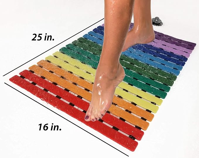 Non Slip Bathtub Mat | Double-Layered Shower Floor Mat with Suction Cups | EZ-Dry Construction | Non-Toxic, BPA, Latex, Phthalate, PVC Free (Rainbow)