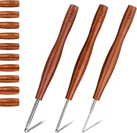 Nitlak 3 Pcs Crochet Hook, 3 Size Aluminum Ergonomic Crochet Hook with Wooden Handle for Arthritic Hands, Beginners, Crochet Needles for Knitting (1.5mm/2.5mm/3.5mm)
