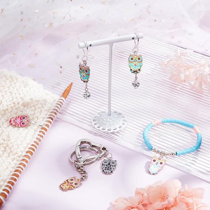 NBEADS 6 Pcs Owl Stitch Markers, 6 Colors Alloy Enamel Crochet Stitch Marker Charms Locking Stitch Marker for Knitting Weaving Sewing Accessories Quilting Handmade Jewelry