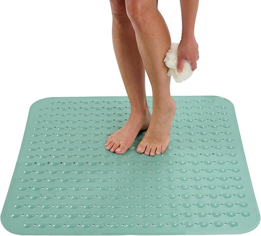 ENKOSI Extra Large Square Non Slip Shower Mat - 31 x 31-inch XL Bathroom Shower Mat - Square Shower Matts for Shower Stall Floors | Secure Suction Cups and Drain Holes (31x31 Aqua Green)