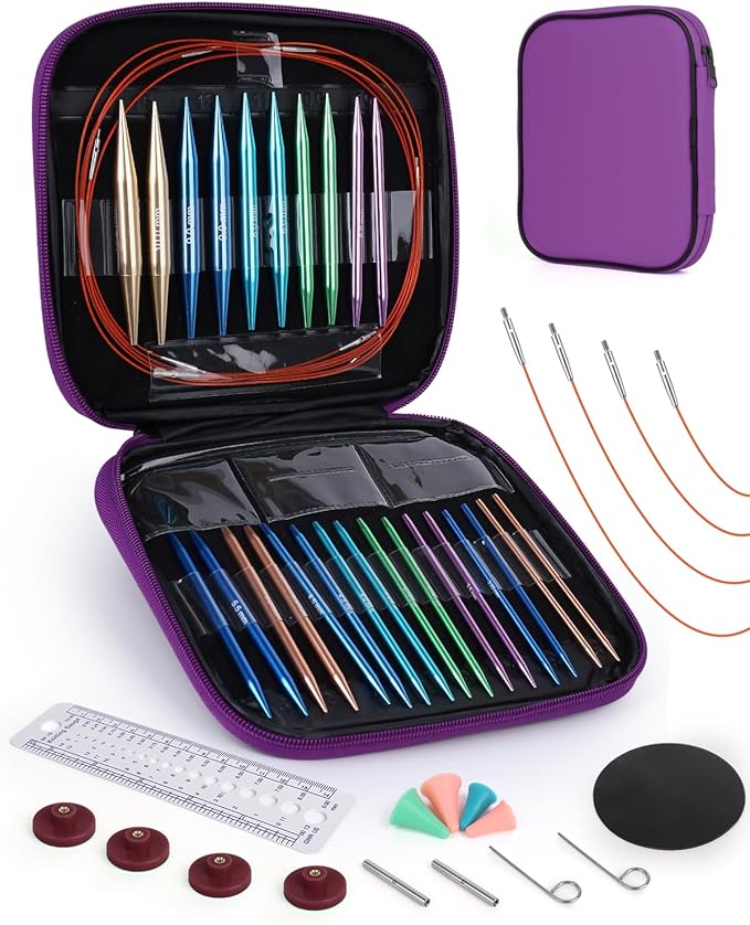 Aeelike Interchangeable Knitting Needles Set,13 Pairs Circular Knitting Needles Aluminum (Size 3.0mm-10.0mm) with 4 Cables for DIY Crafts Socks Blankets Cushions, Ideal Crochet Gift