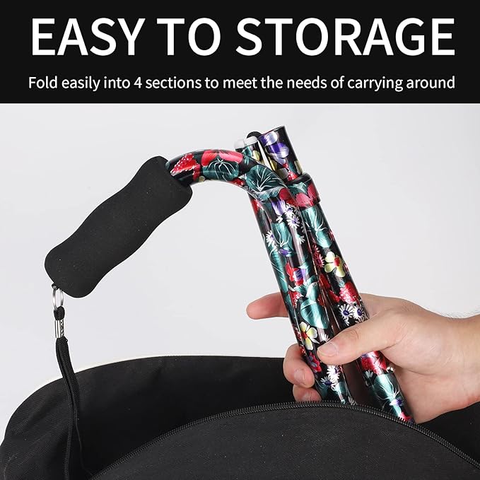 Elegant Walking Cane for Women, Foldable & Adjustable Cane for Seniors with Self-Standing Tip | Lightweight Mobility Aid for Stability & Balance Support