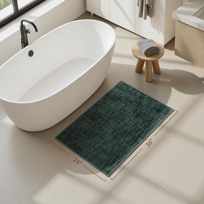 AMOAMI Bath Mat Non Slip Super Absorbent Quick Dry Bath Mats for Bathroom Floor Rubber Backing Washable Bathroom Rugs Modern Woven Jacquard Mat, Beside Tub Bath Rugs, 24" x 36", Green