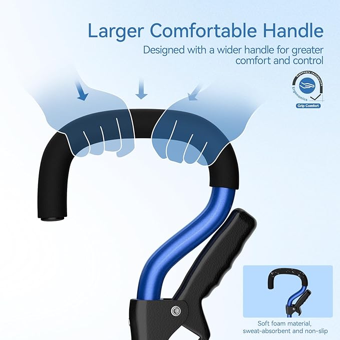 KingPavonini Canes for Women/Men with Second Handle, Foldable & Adjustable Walking Cane with 4-Pronged Base, Quad Cane for Stability, Standing, Balance, Leg Surgery Recovery