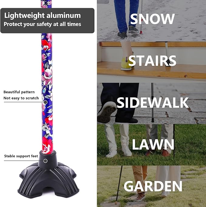 Elegant Walking Cane for Women, Foldable & Adjustable Cane for Seniors with Self-Standing Tip | Lightweight Mobility Aid for Stability & Balance Support