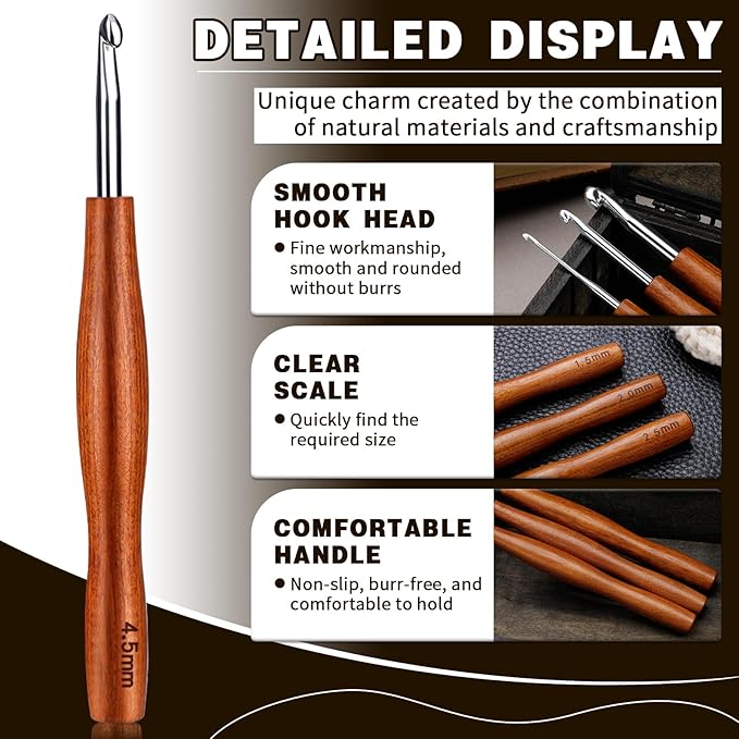 Nitlak 4.5mm Crochet Hook, Available in 1.5mm-6.0mm, Aluminum Ergonomic Crochet Hook with Wooden Handle for Arthritic Hands, Beginners, Crochet Needles for Knitting, Birthday Gifts for Mom