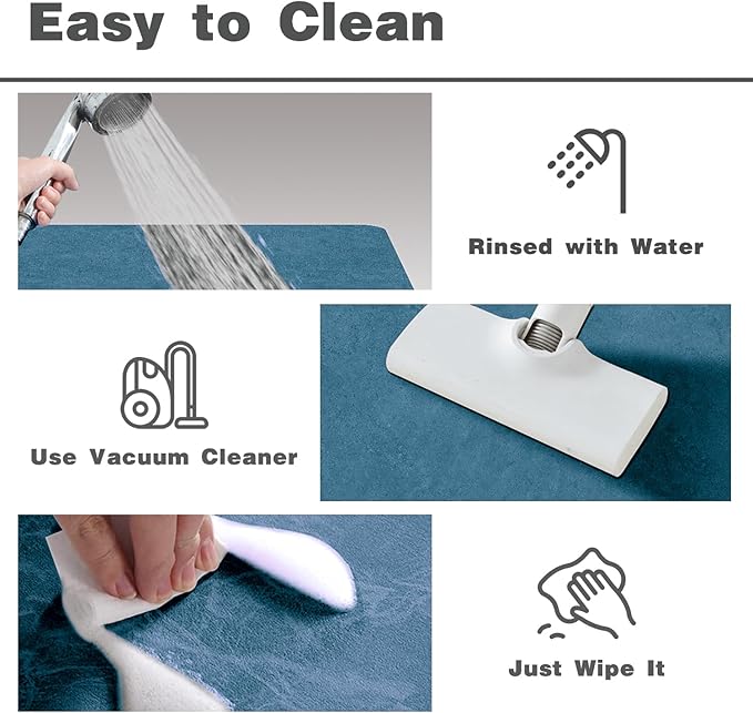 Bathroom Mat Quick Dry, Bathroom Rugs Non Slip Washable Thin Absorbent Bath Mat Fits Under Door Bathroom Floor Mat Perfect for Bath, Shower, or Sink 24"x36" Denim Blue