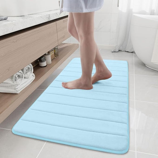 Buganda Memory Foam Bath Mat, 47" x 20", Ultra Soft and Non-Slip Bathroom Rugs, Water Absorbent and Machine Washable Bath Rug Runner for Bathroom, Shower, and Tub, Light Blue