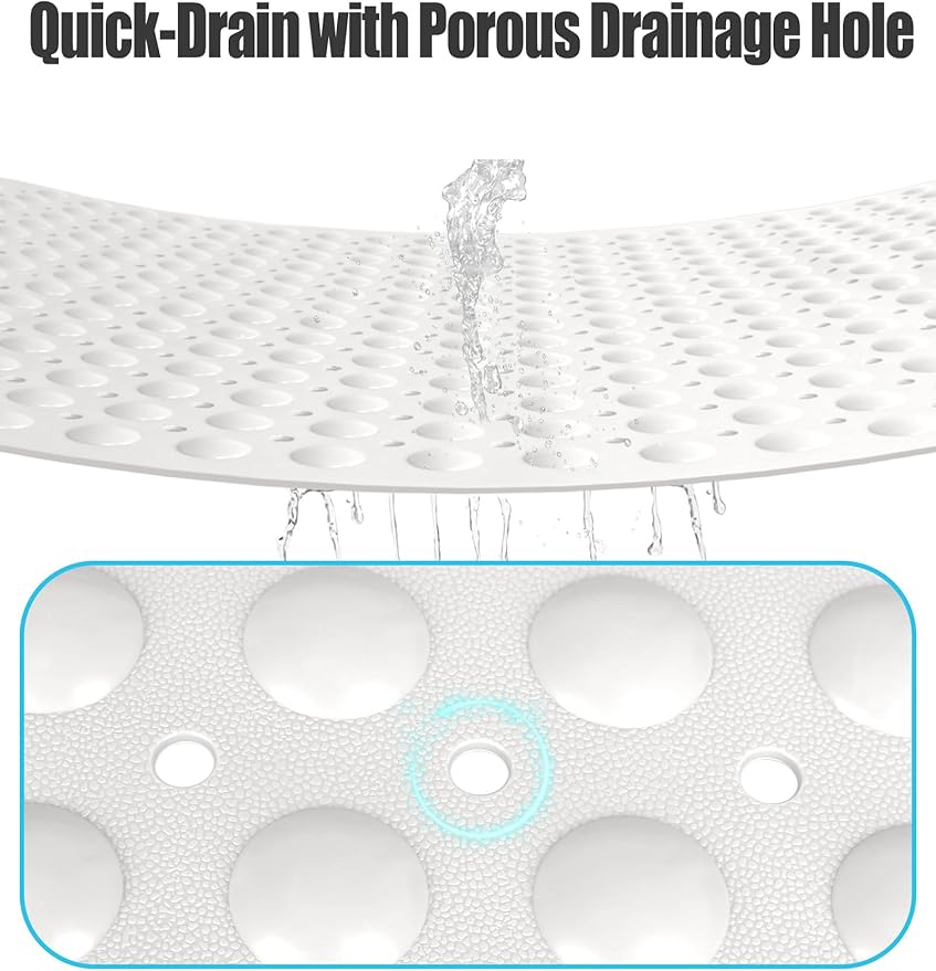 Extra Large Shower Mat, Yonala 47.2 x 31.5 Inch Non Slip Shower Mats for Inside Shower with Drain Hole and Suction Cups, Soft Trimmable TPE Anti Slip Shower Mat for Walk in Shower Stall, Heavy Mat