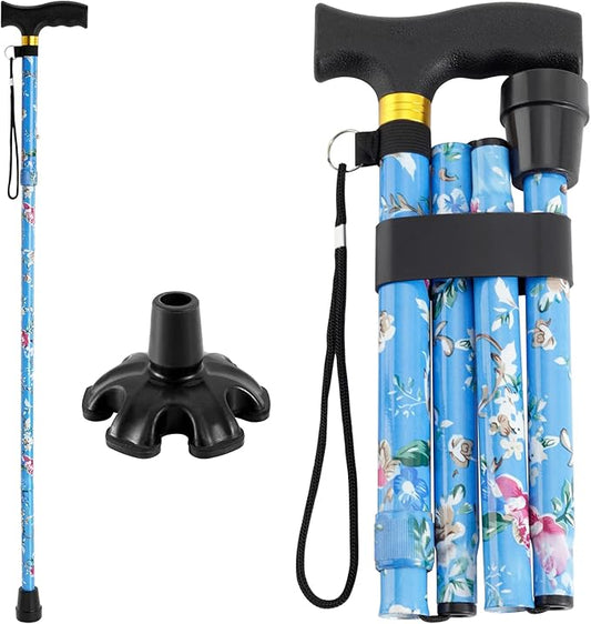 Walking Cane PANZHENG Cane for Man/Woman | Mobility & Daily Living Aids | 5-Level Height Adjustable Walking Stick | Comfortable Plastic T-Handle Portable Walking Stick Folding Cane