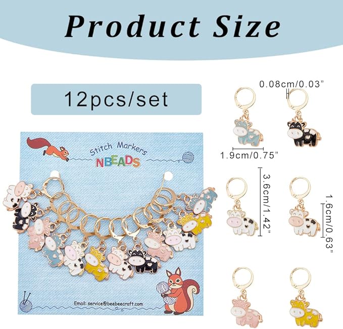 NBEADS 12 Pcs Cow Stitch Markers, 6 Colors Alloy Enamel Cow Crochet Stitch Marker Charms Removable Locking Stitch Marker for Knitting Weaving Sewing Accessories Quilting Handmade Jewelry